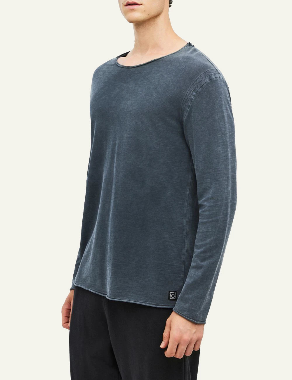 Men's Dirty Laundry washed blue grey cotton long sleeve top with raw edge details side