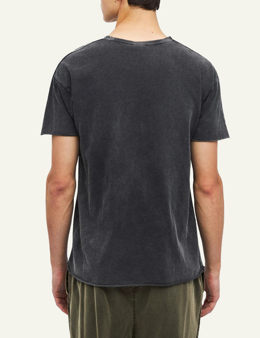 Men's Dirty Laundry washed charcoal cotton T-shirt with relaxed fit and raw edge details back