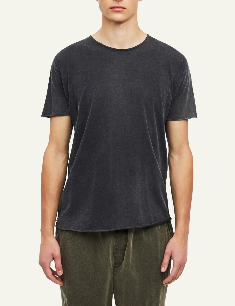 Men's Dirty Laundry washed charcoal cotton T-shirt with relaxed fit and raw edge details