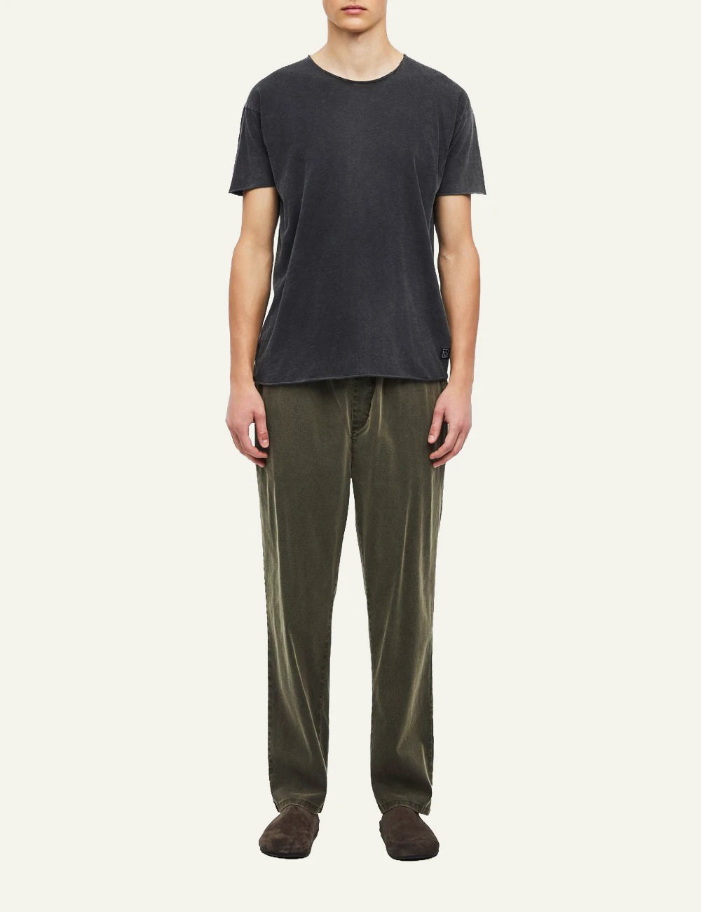 Men's Dirty Laundry washed charcoal cotton T-shirt with relaxed fit and raw edge details full body