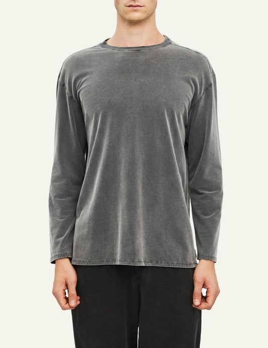 Men's Dirty Laundry washed grey oversized brushed long sleeve top with crew neck