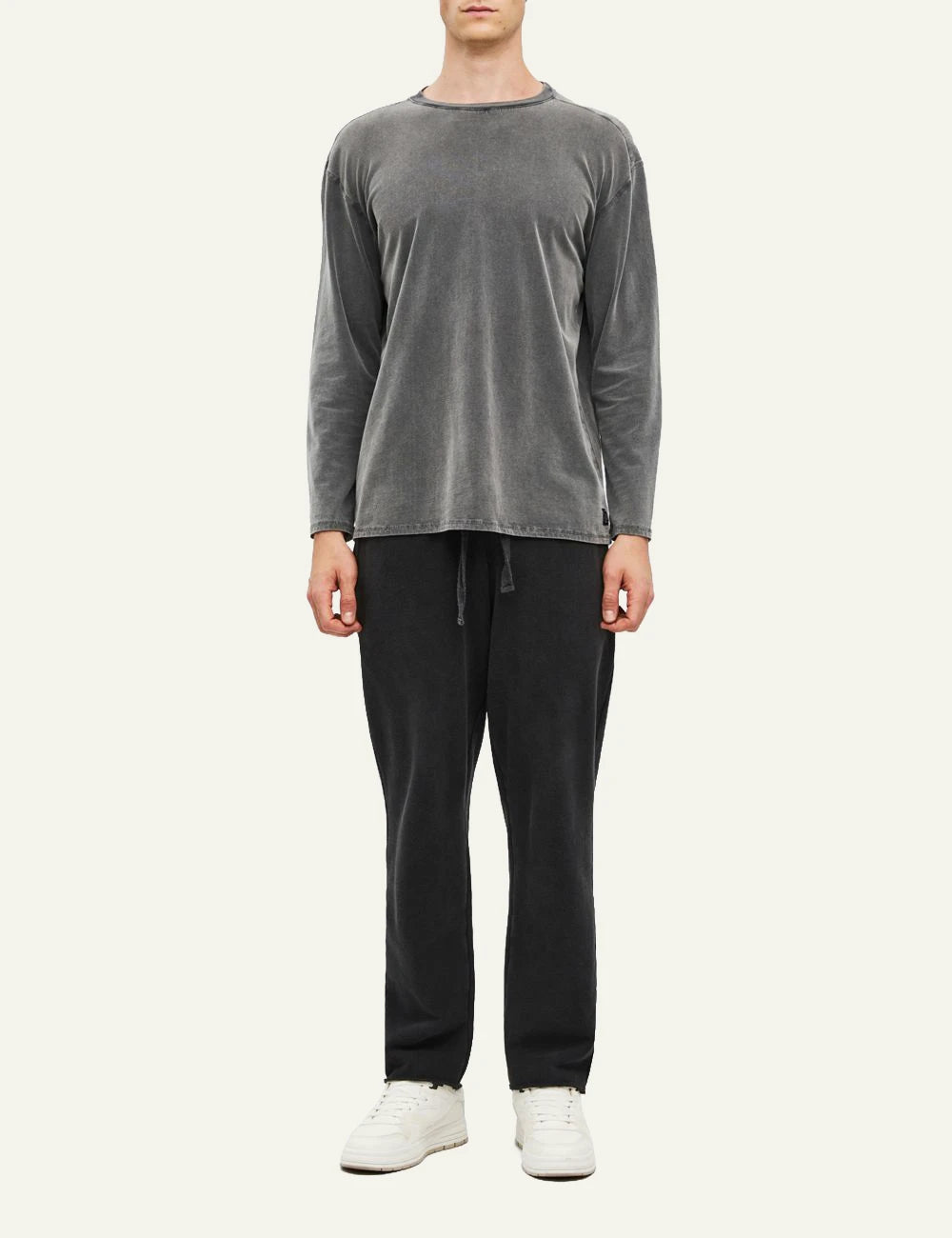 Men's Dirty Laundry washed grey oversized brushed long sleeve top with crew neck full body
