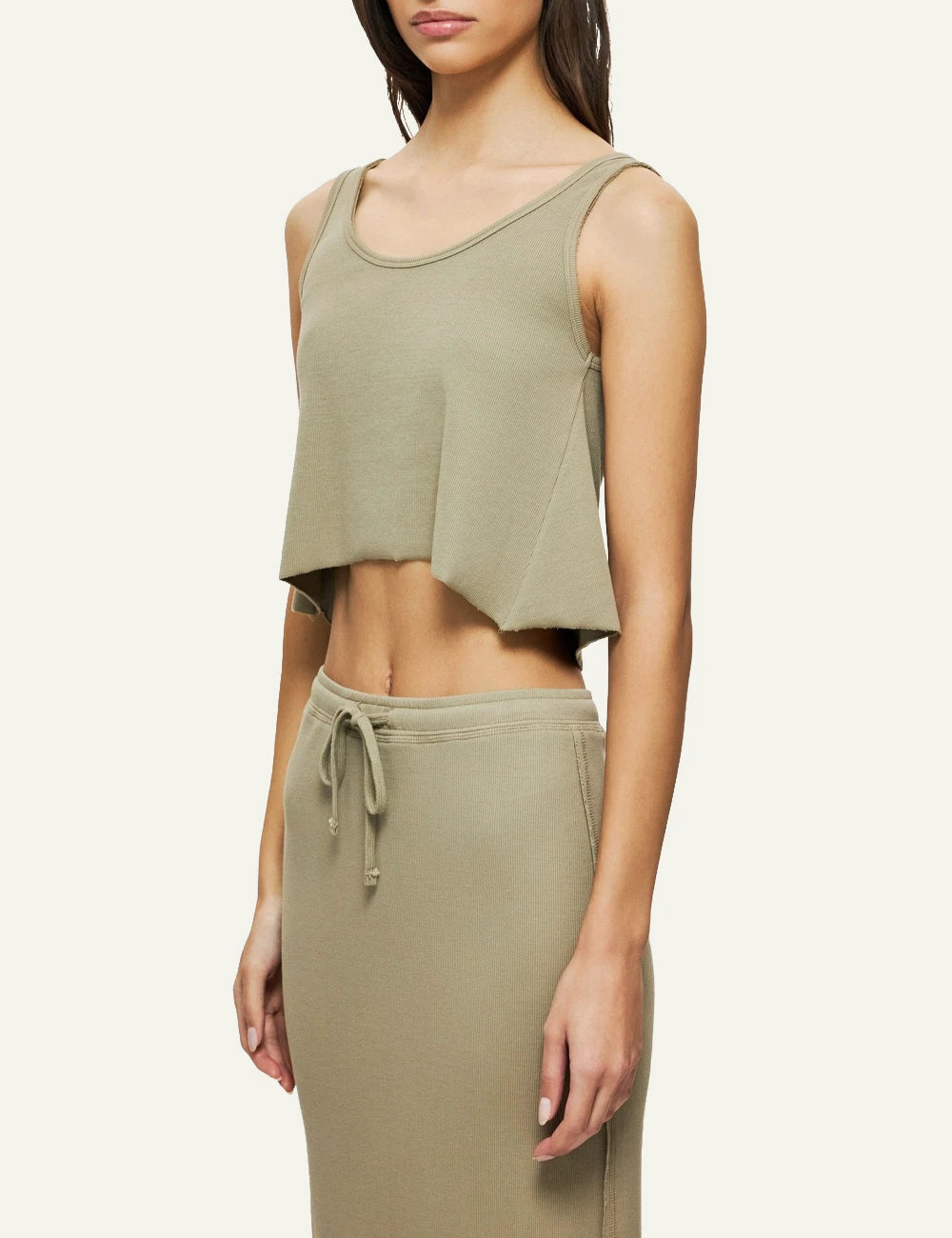 dirty laundry olive cropped tank top raw edges minimal side view