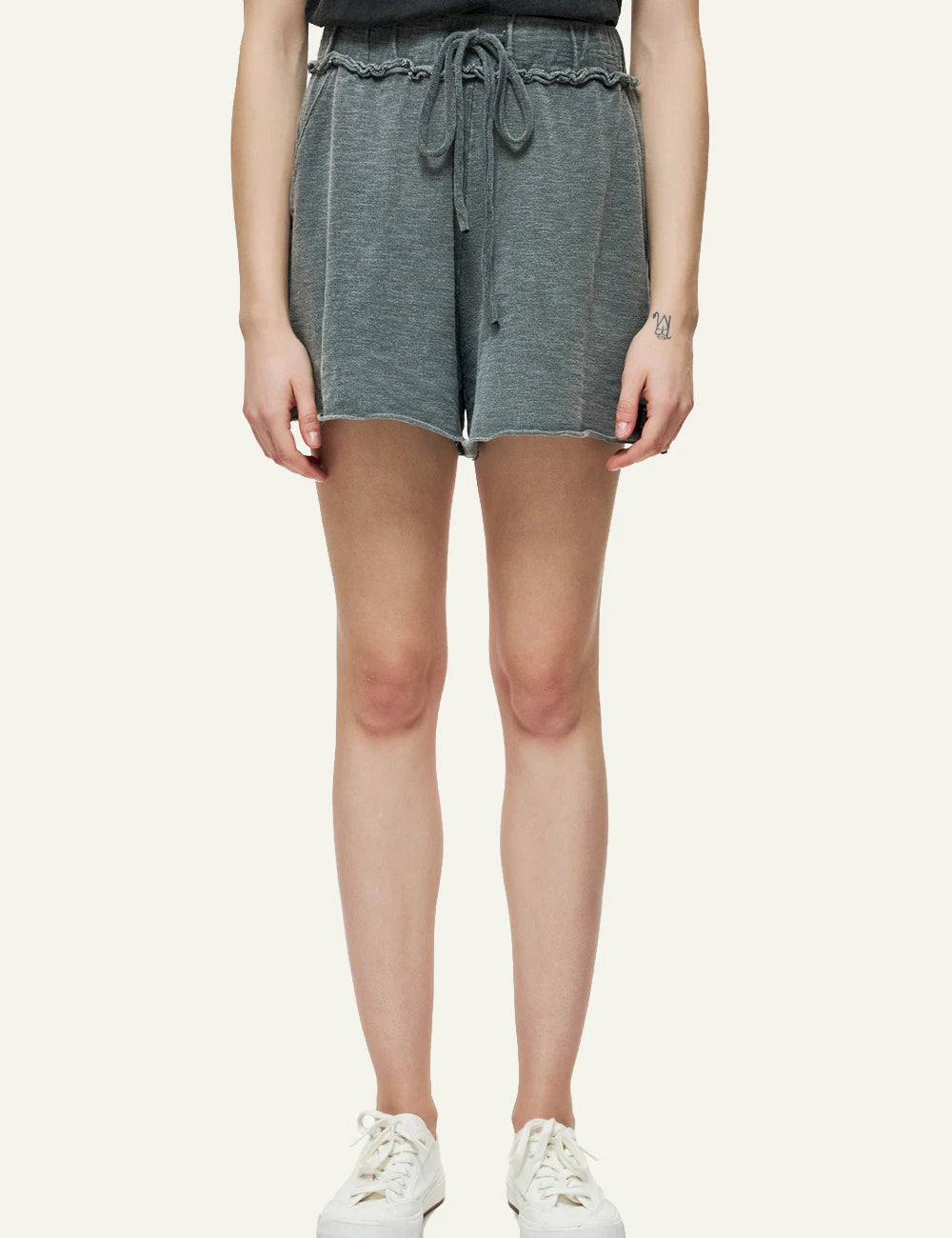 dirty laundry raw cut sweat bermuda grey cotton drawstring front model view