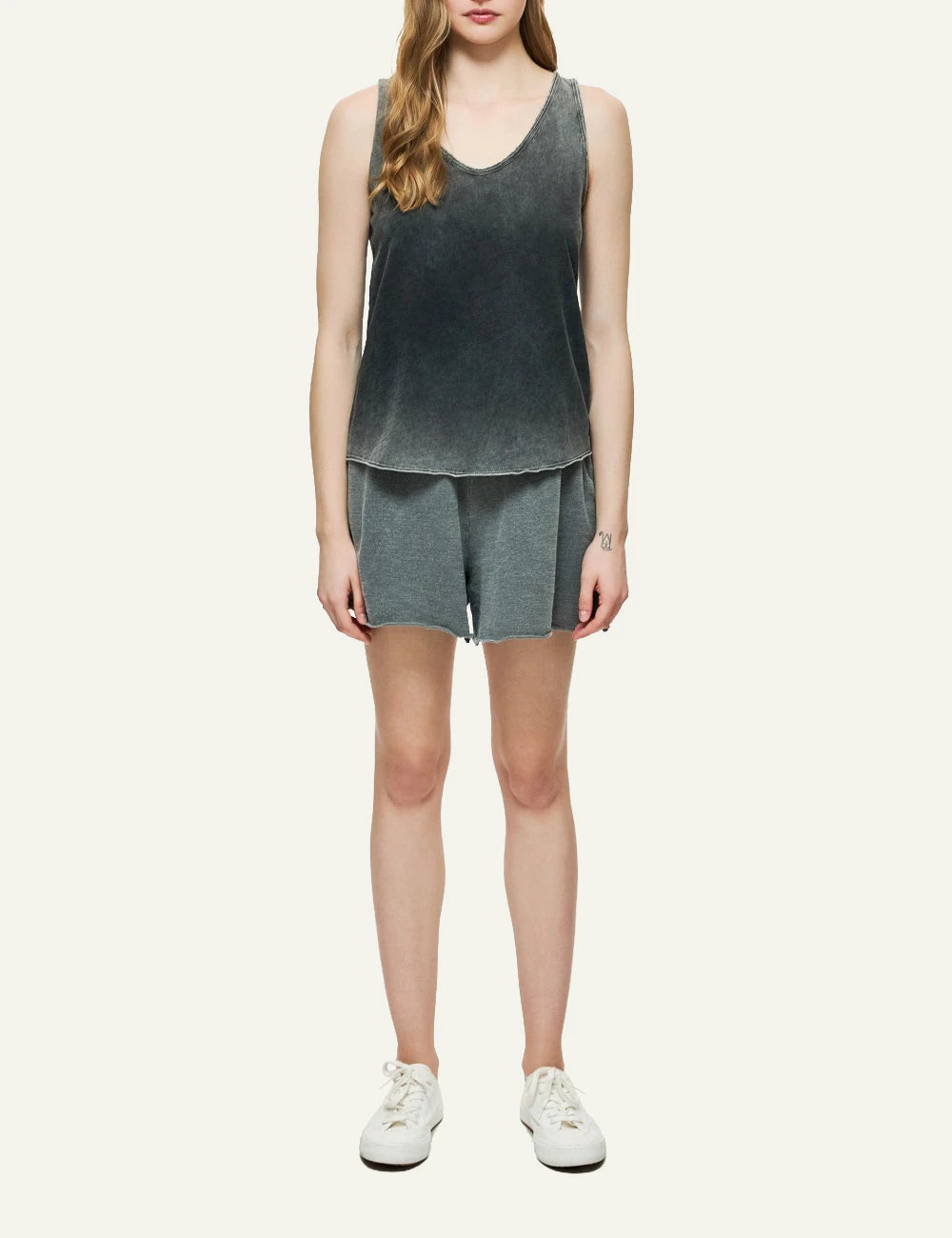 dirty laundry raw cut sweat bermuda grey cotton drawstring front full body view