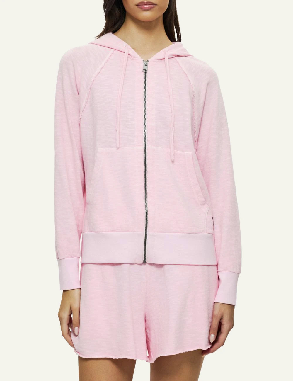 Dirty Laundry regular raglan fullzip hoodie bubblegum front look