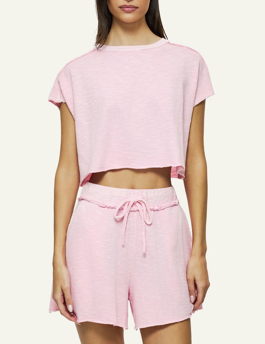 Dirty Laundry relaxed raw cut t-shirt bubblegum front look