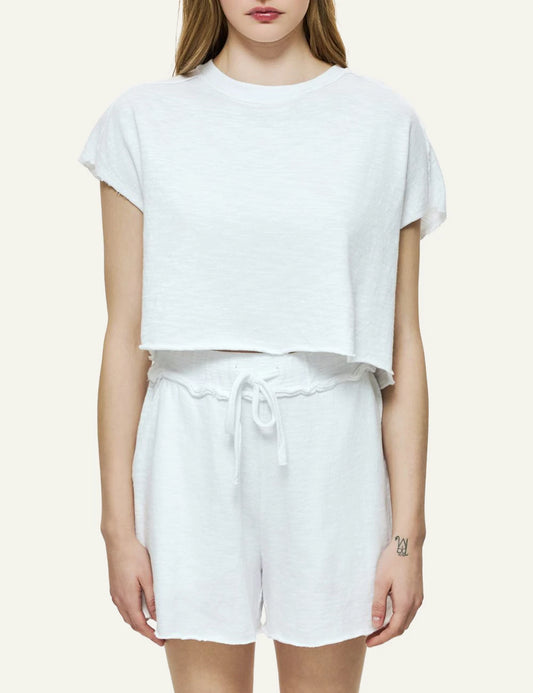 Dirty Laundry relaxed raw cut t-shirt white front look