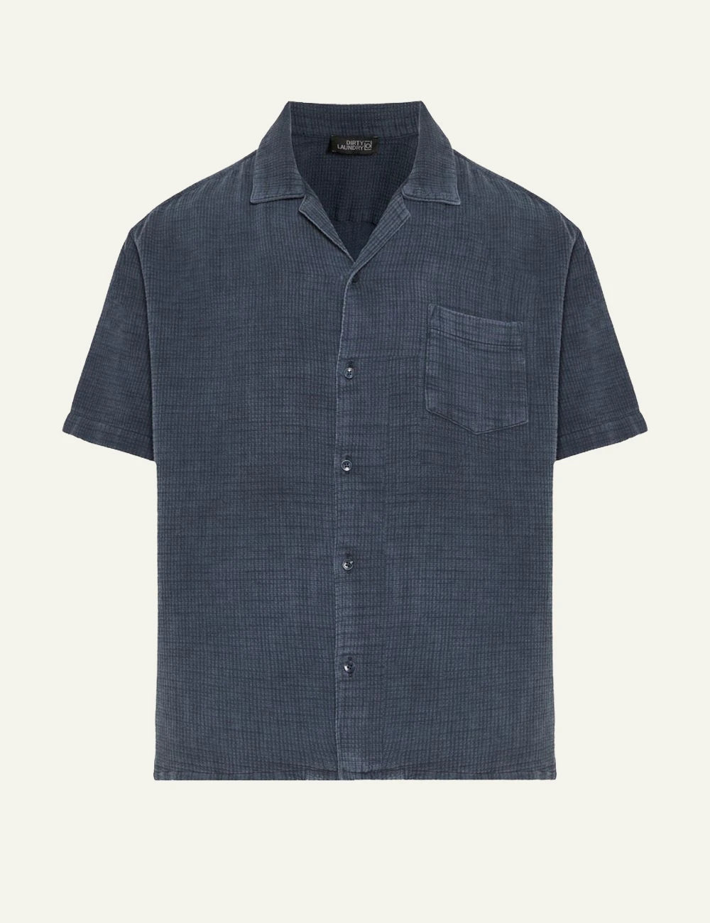Dirty Laundry short sleeve shirt textured blue front flat view
