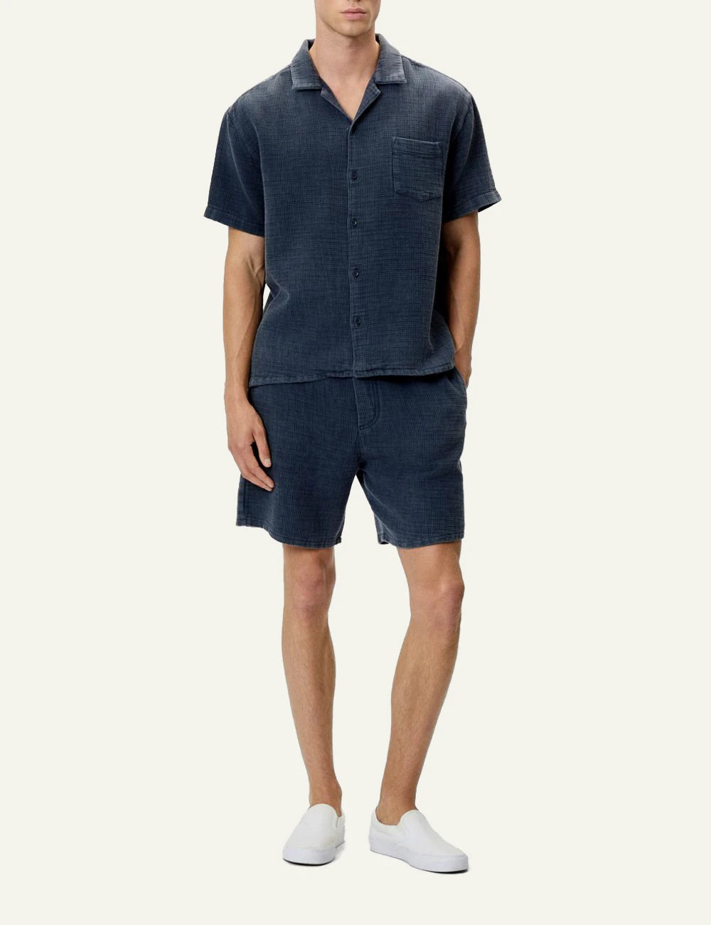 Dirty Laundry short sleeve shirt textured blue front full body view