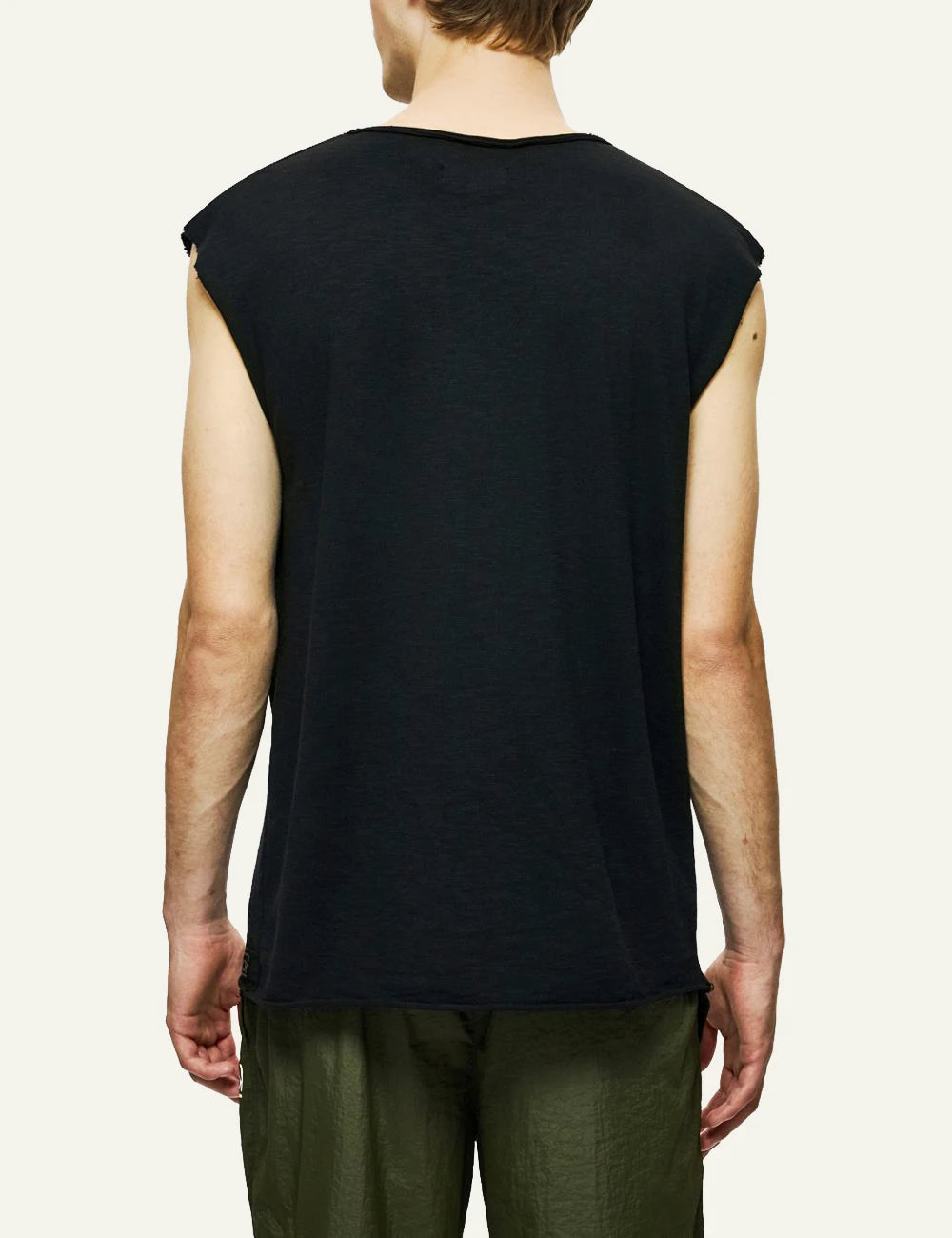 Dirty Laundry sleeveless slub top black raw edges casual back model view