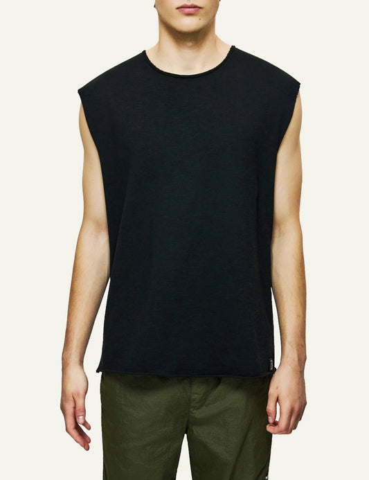 Dirty Laundry sleeveless slub top black raw edges casual front model view