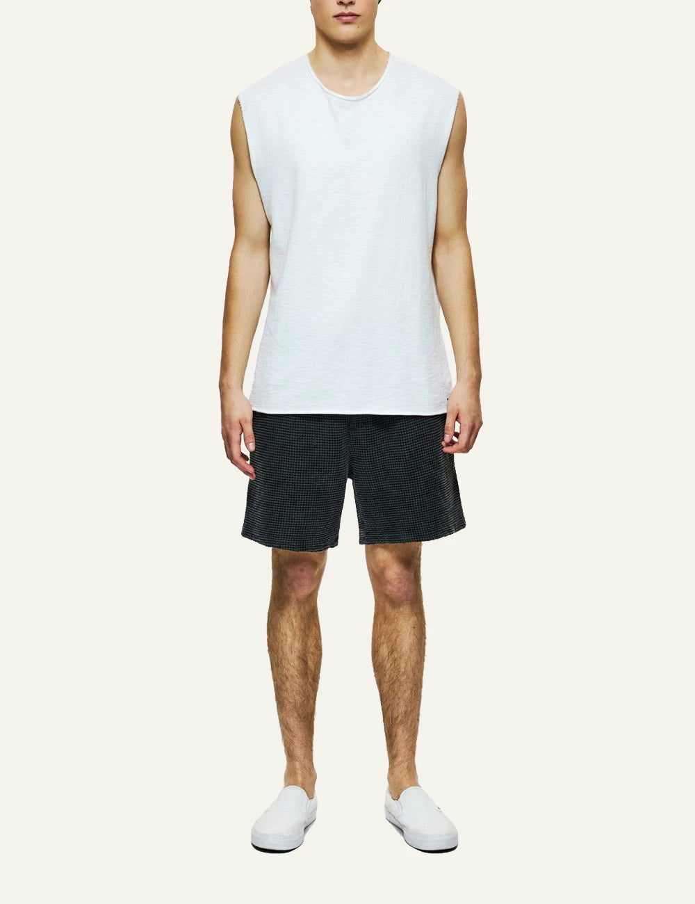 Dirty Laundry sleeveless slub top white raw edges casual front full body view