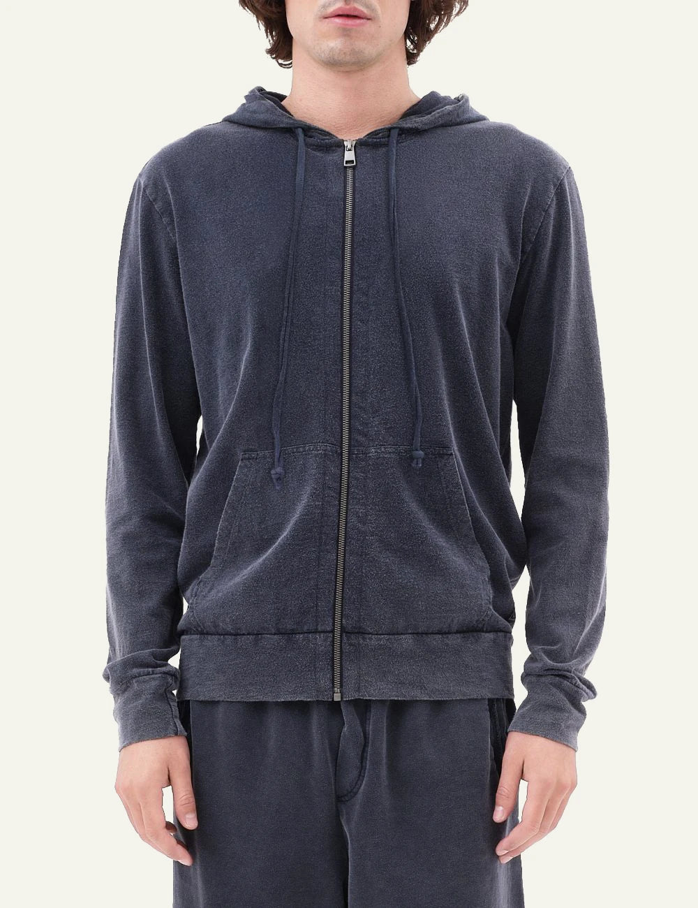 Dirty Laundry zip hoodie slub cotton dark grey front model view