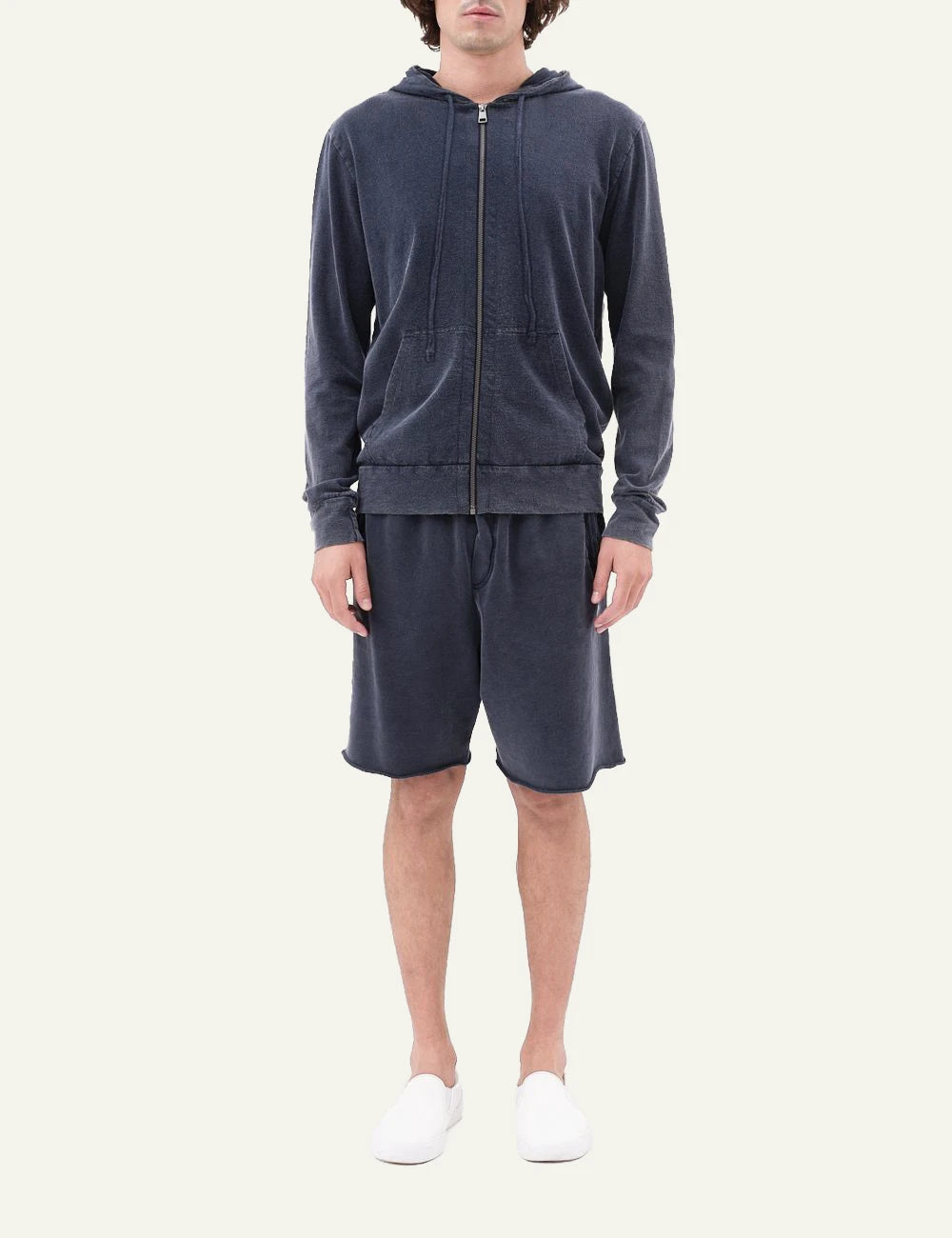 Dirty Laundry zip hoodie slub cotton dark grey front full body view