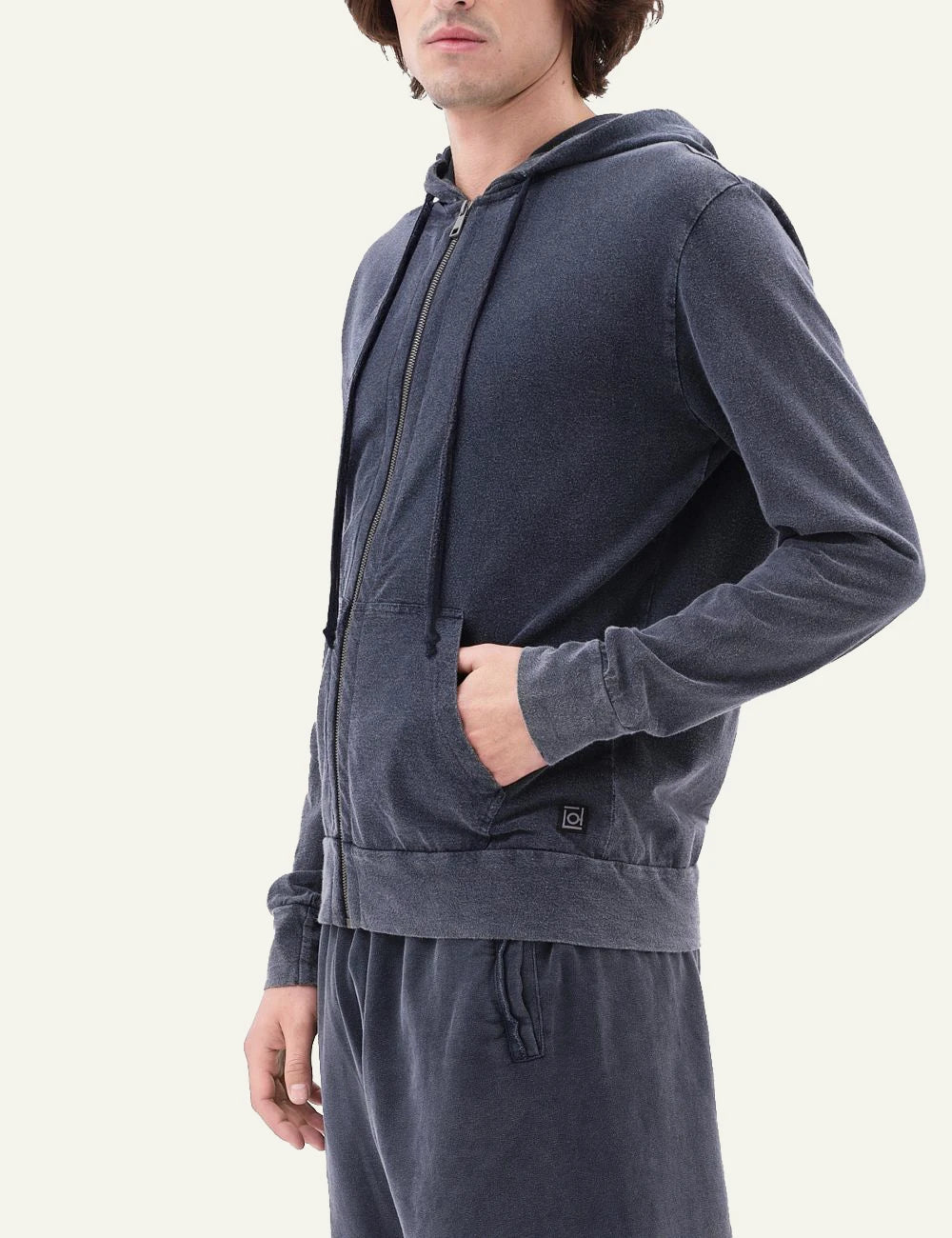 Dirty Laundry zip hoodie slub cotton dark grey side model view