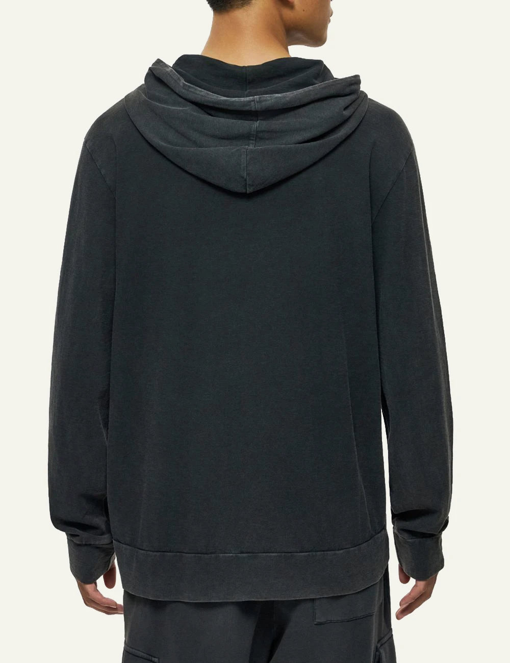 Dirty Laundry zip hoodie slub cotton washed black back model view
