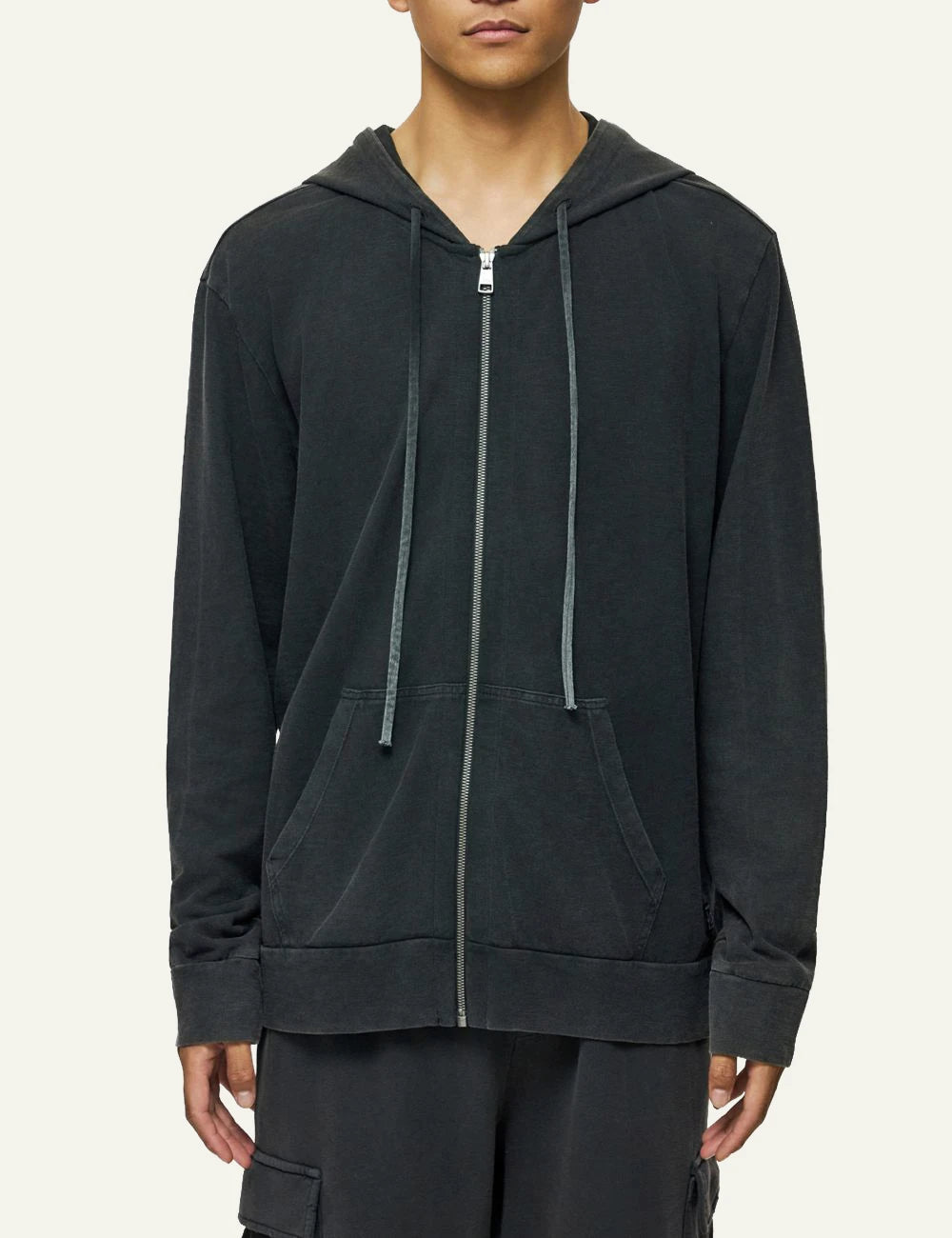 Dirty Laundry zip hoodie slub cotton washed black front view