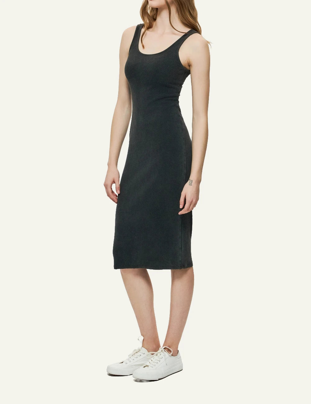 dirty laundry tank dress black midi ribbed slim fit side model view