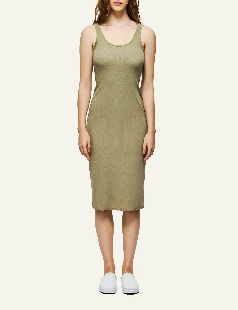 dirty laundry tank dress khaki midi slim fit front model view