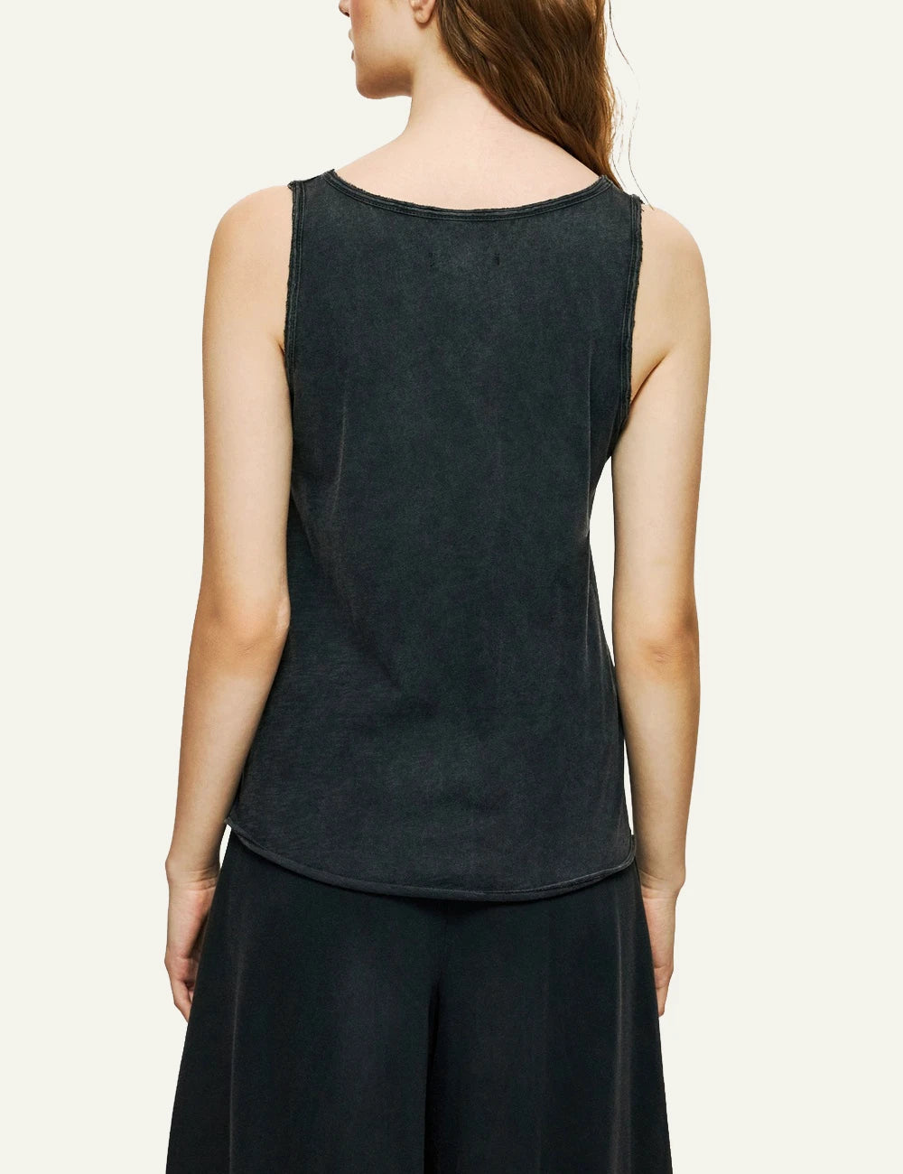 dirty laundry tank top black slub cotton v neck back model view