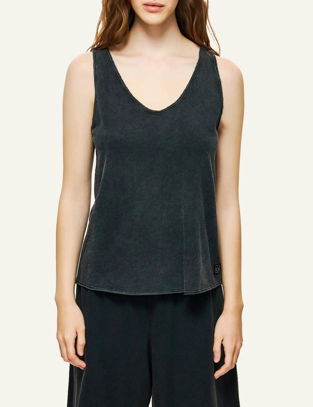 dirty laundry tank top black slub cotton v neck front model view