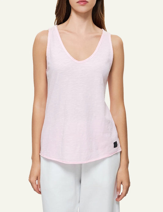 dirty laundry tank top pink slub cotton v neck front model view