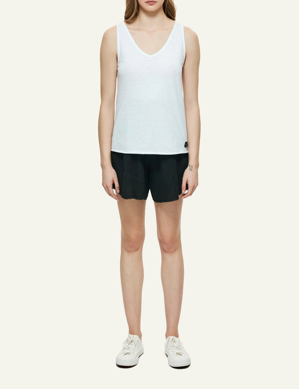 dirty laundry tank top white slub cotton v neck front full body view