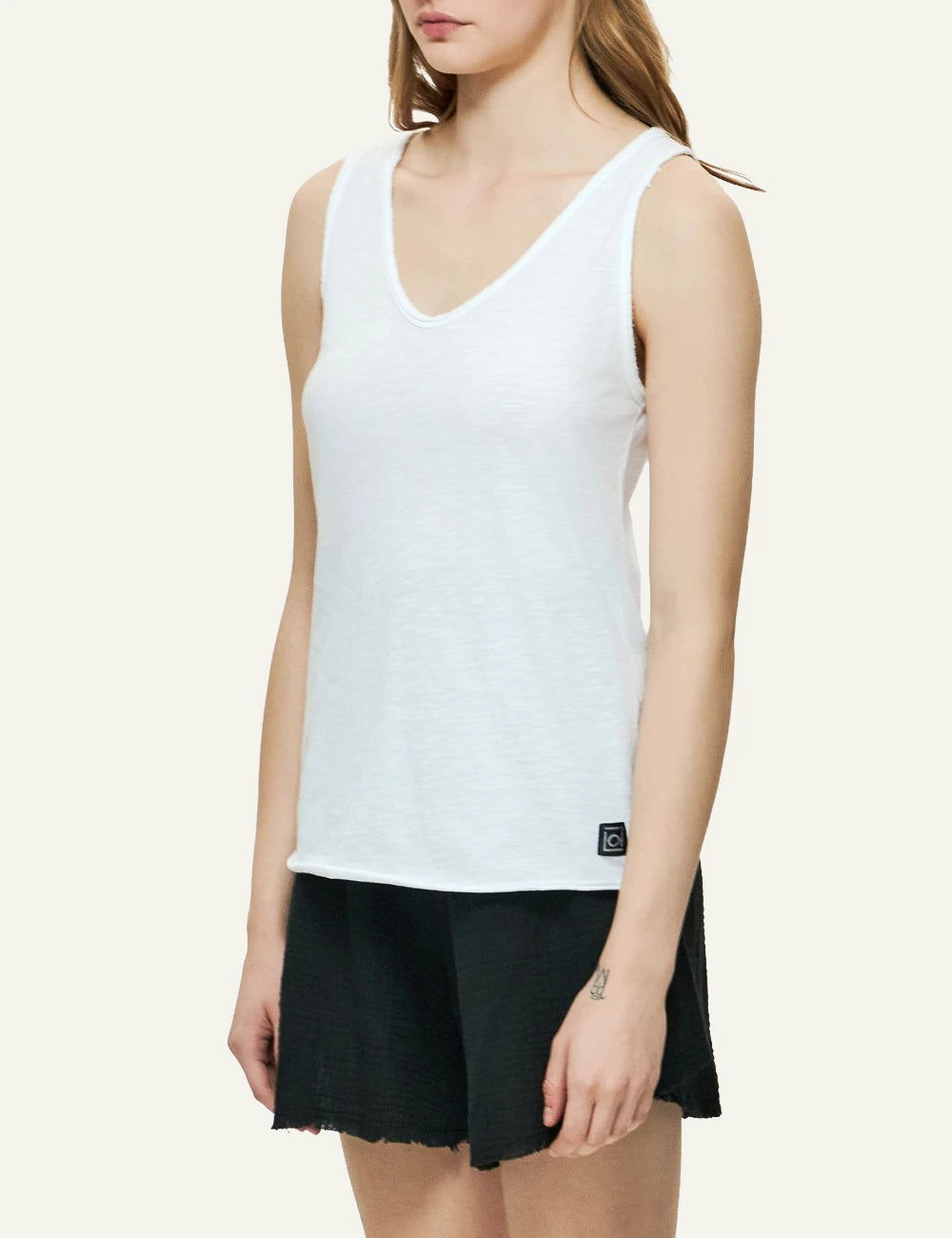 dirty laundry tank top white slub cotton v neck  side view