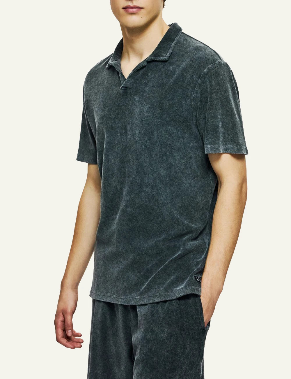 Dirty Laundry terry zip hoodie dark green relaxed fit side model view
