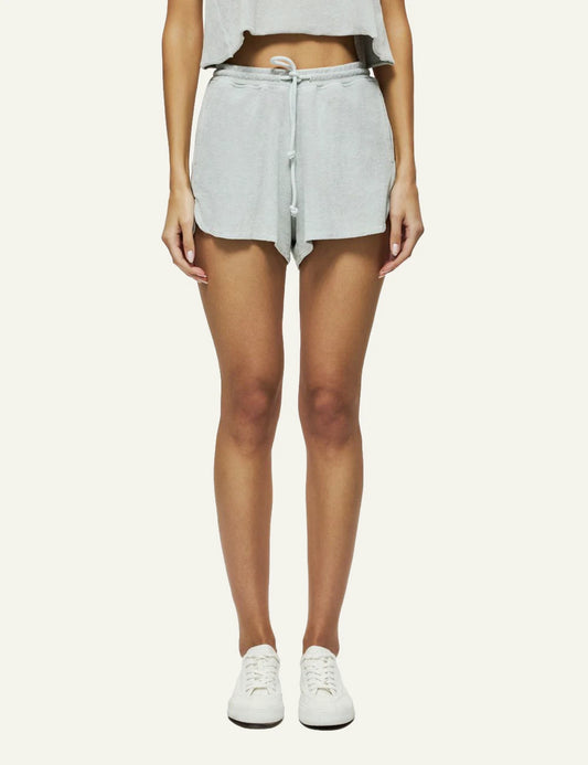 Dirty Laundry terry shorts light grey relaxed fit drawstring front model view