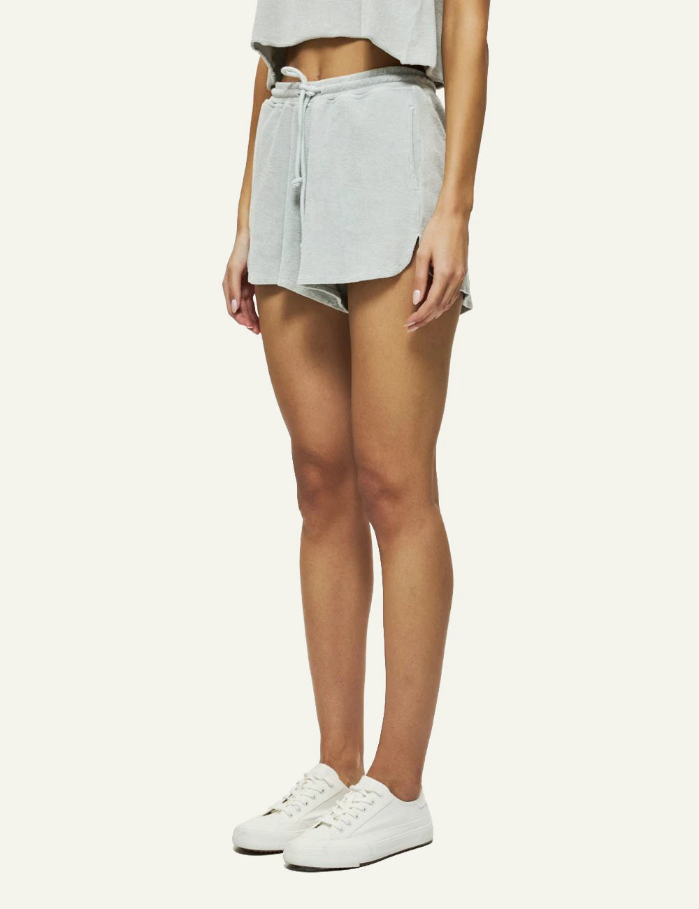 Dirty Laundry terry shorts light grey relaxed fit drawstring side view