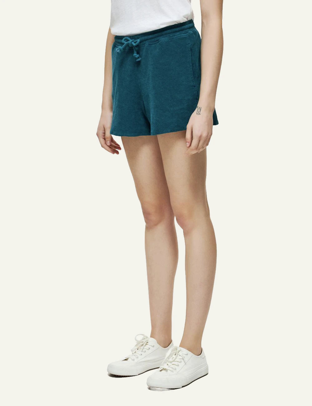 Dirty Laundry terry shorts teal relaxed fit drawstring side view