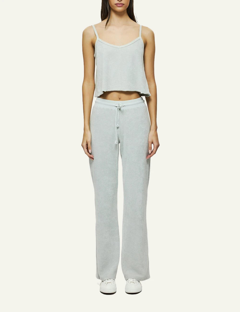 dirty laundry terry towel sweatpants grey wide leg front full body model view