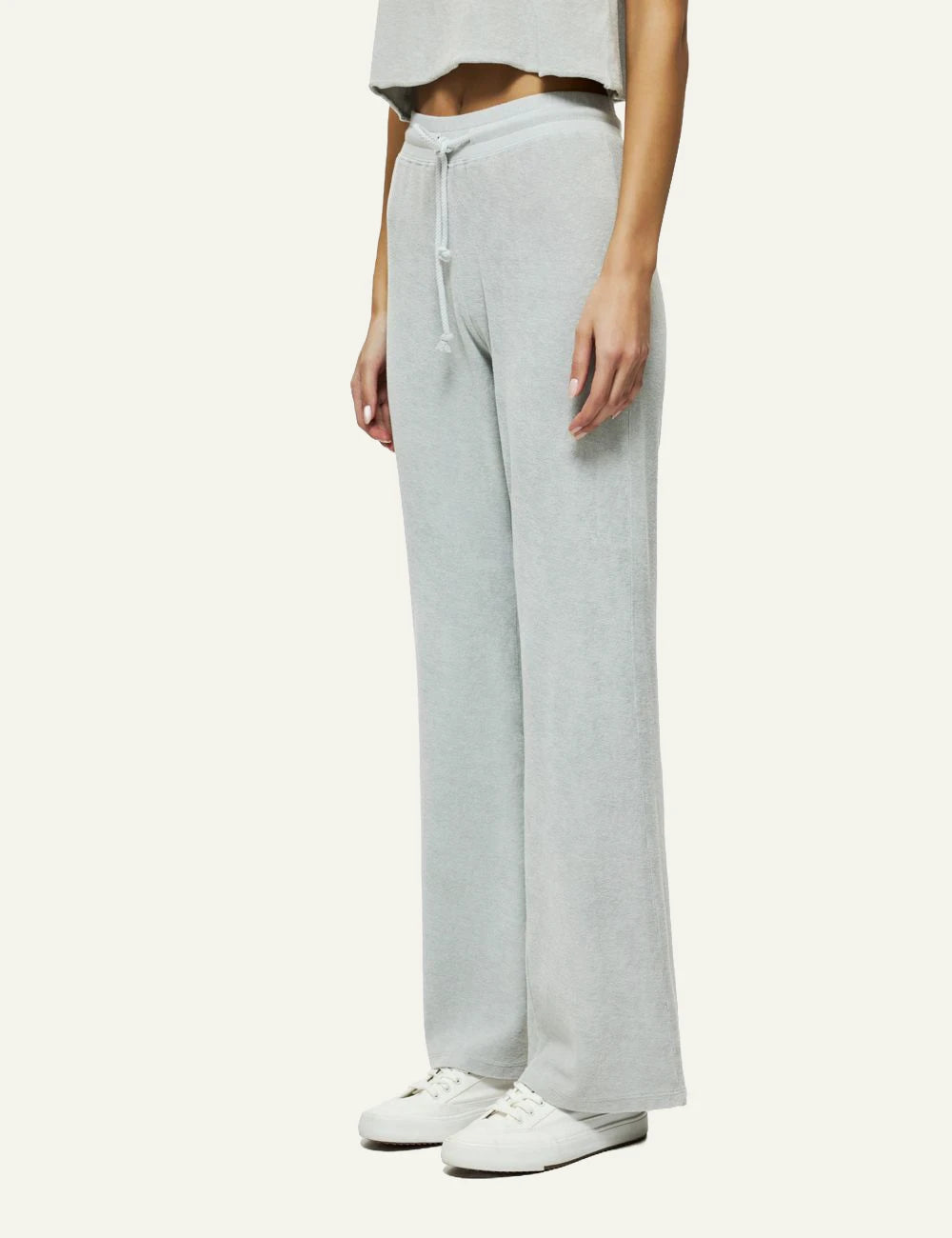 dirty laundry terry towel sweatpants grey wide leg side model view