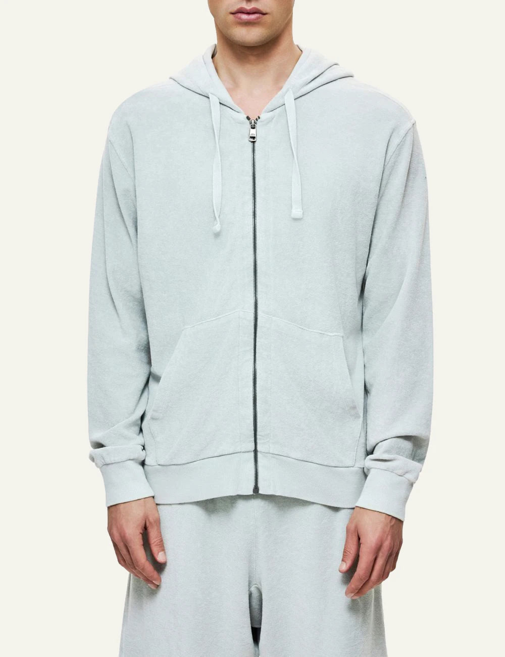 Dirty Laundry terry zip hoodie light grey relaxed fit front model view