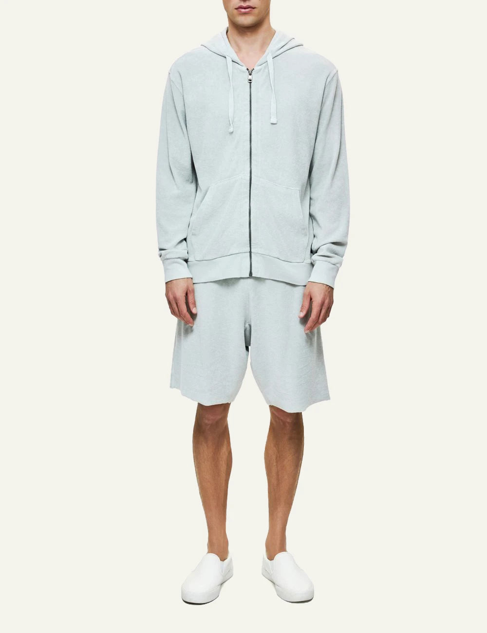 Dirty Laundry terry zip hoodie light grey relaxed fit front full body view