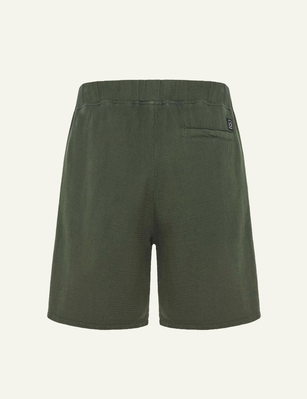 Dirty Laundry waffle shorts olive green elastic waist relaxed fit back view