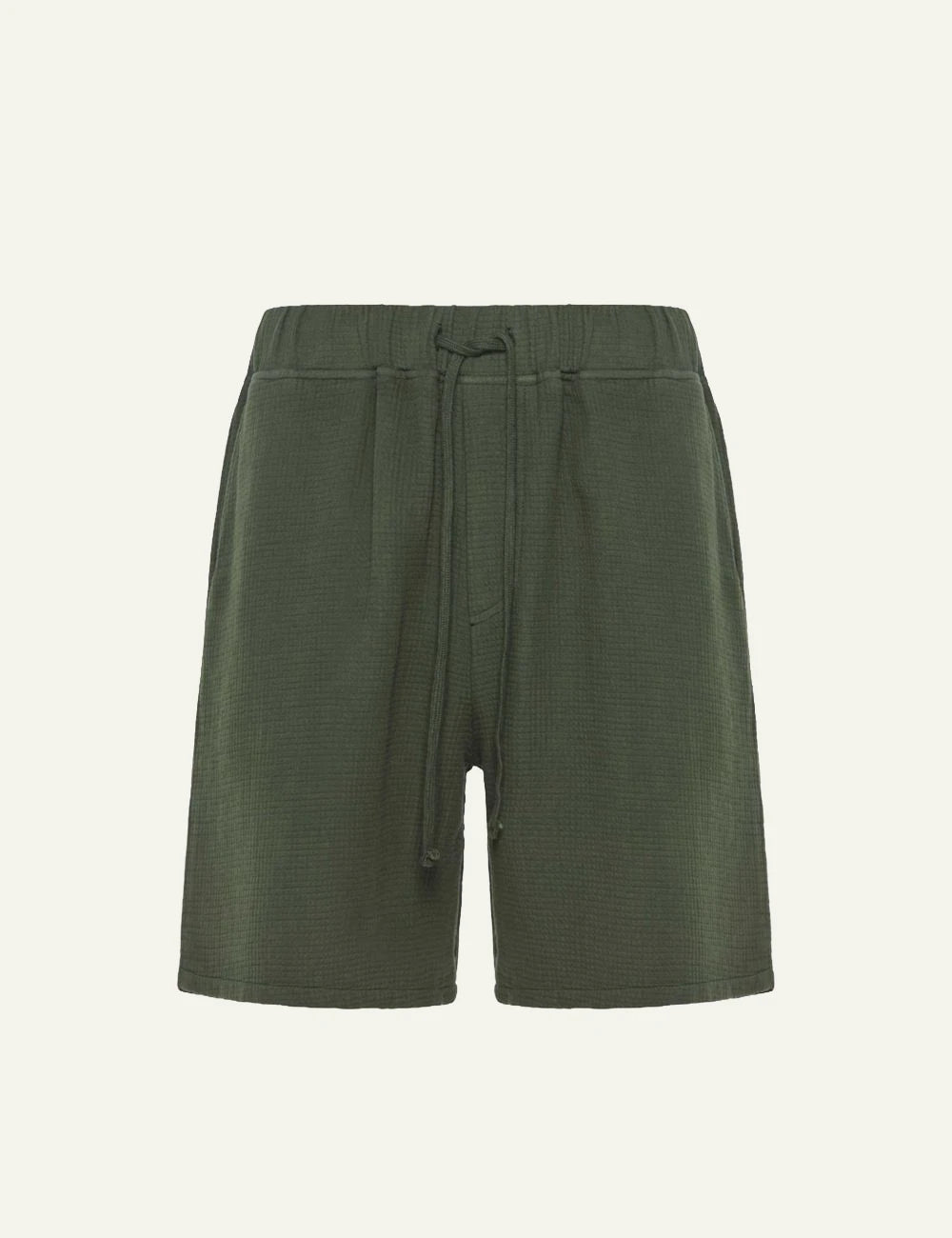 Dirty Laundry waffle shorts olive green elastic waist relaxed fit front flat view