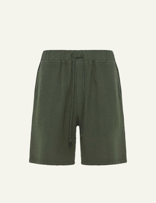 Dirty Laundry waffle shorts olive green elastic waist relaxed fit front flat view