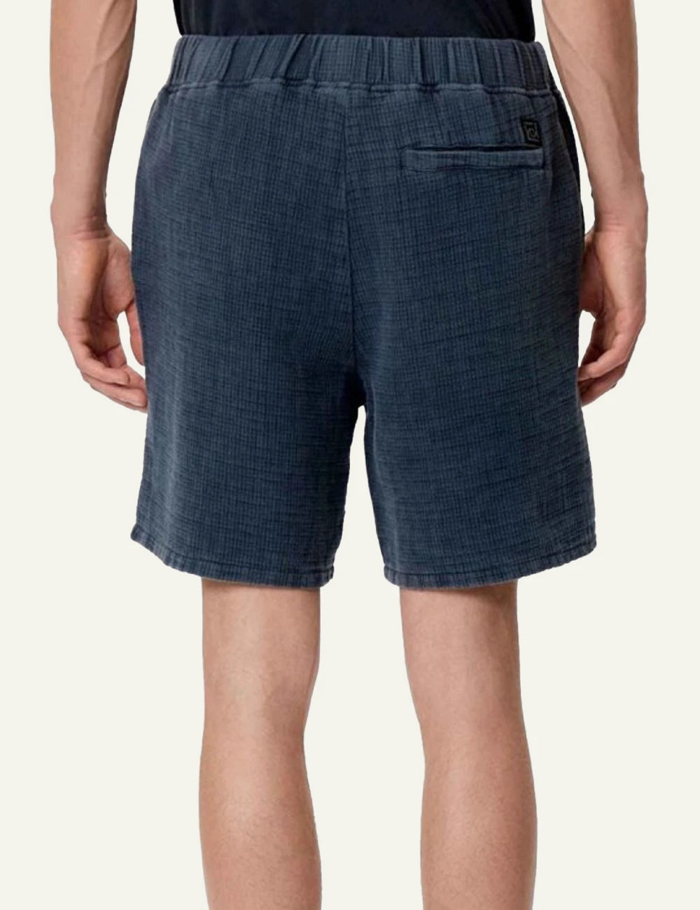 Dirty Laundry waffle shorts vintage blue elastic waist relaxed fit back model view