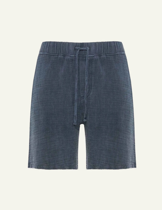 Dirty Laundry waffle shorts vintage blue elastic waist relaxed fit front model view