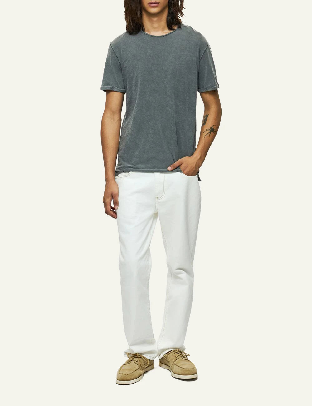 Dirty Laundry washed green t-shirt relaxed fit front full body view