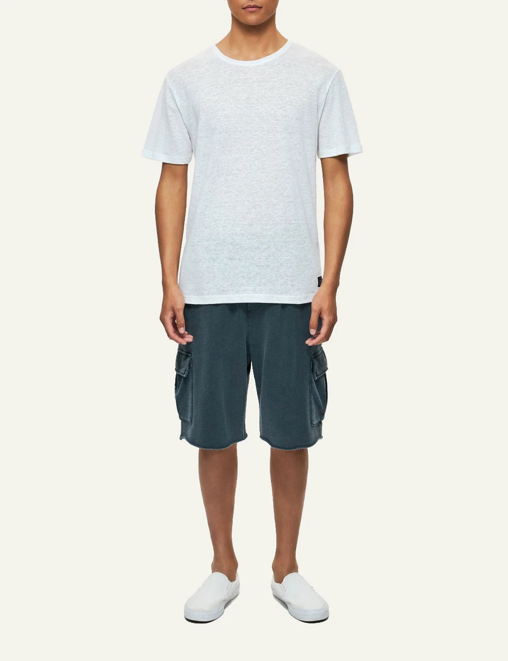 dirty laundry white t-shirt short sleeve basic minimal front full body model view