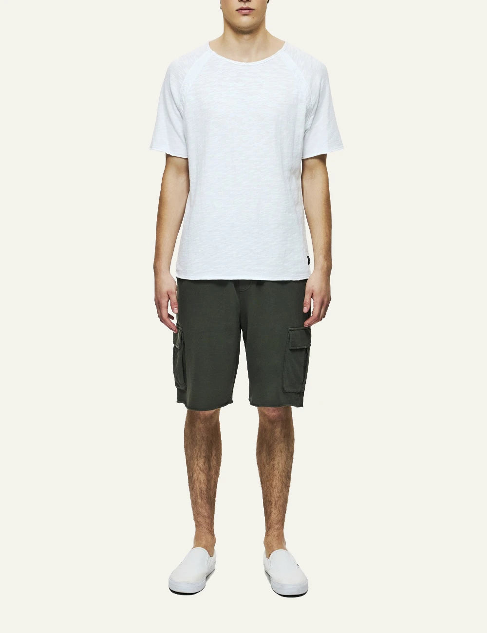 dirty laundry white t-shirt raglan short sleeve minimal clean front full body model view