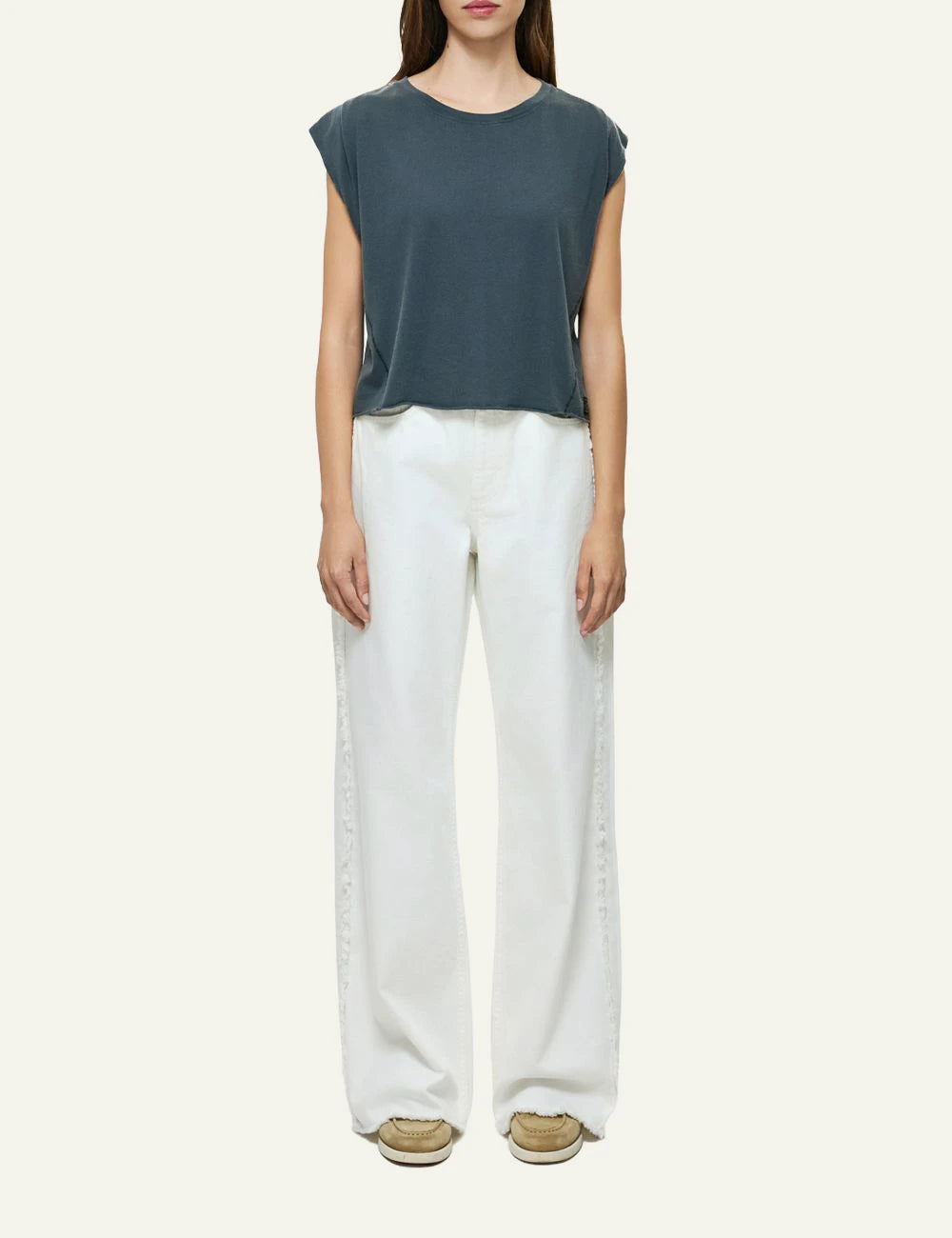 Dirty Laundry white wide leg jeans high waist front full body view