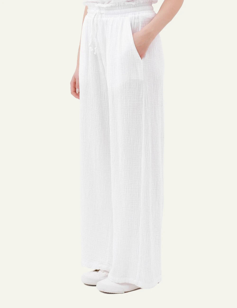 Dirty Laundry wide leg pants white textured fabric drawstring waist side view