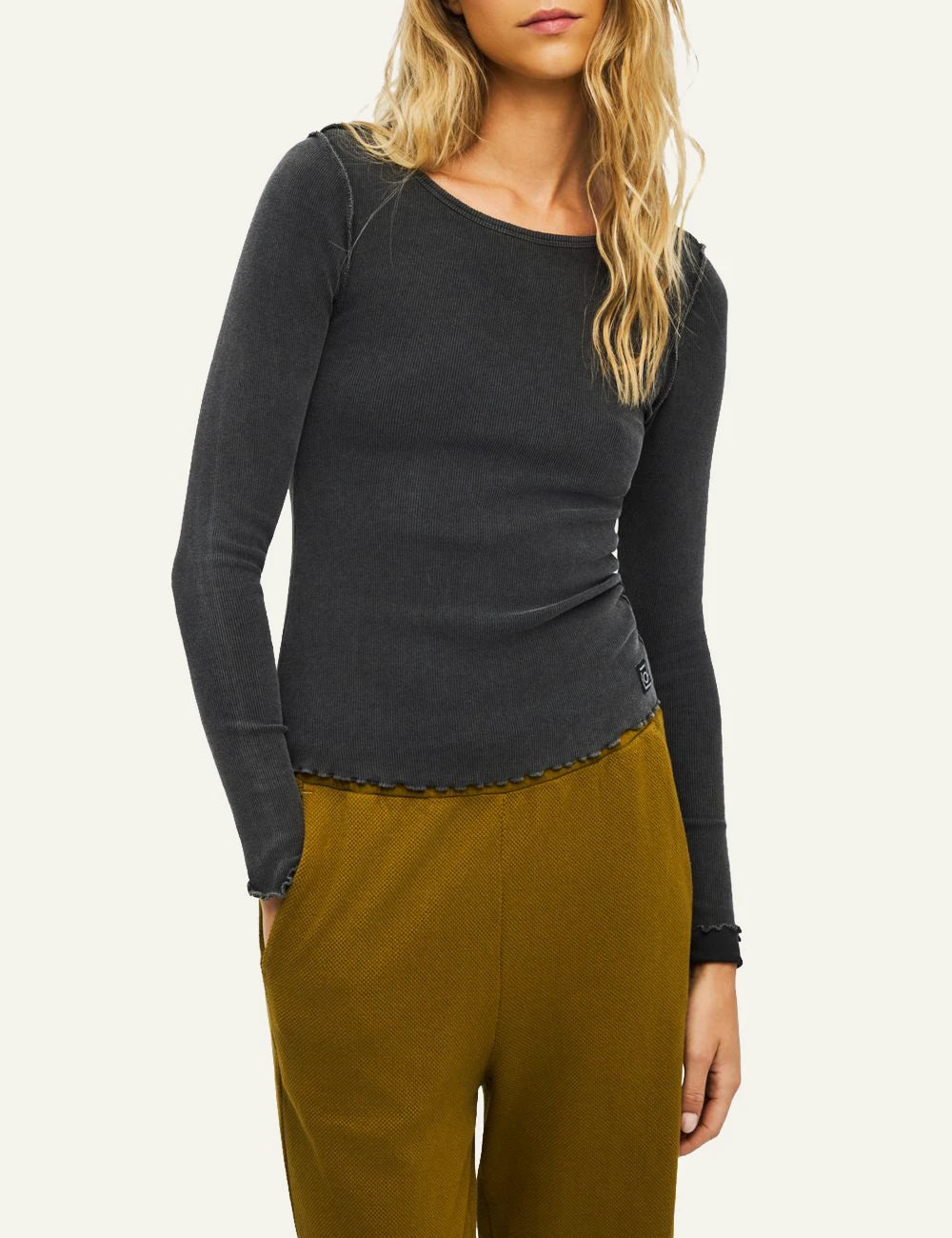Women's Dirty Laundry charcoal ribbed boat neck long sleeve top