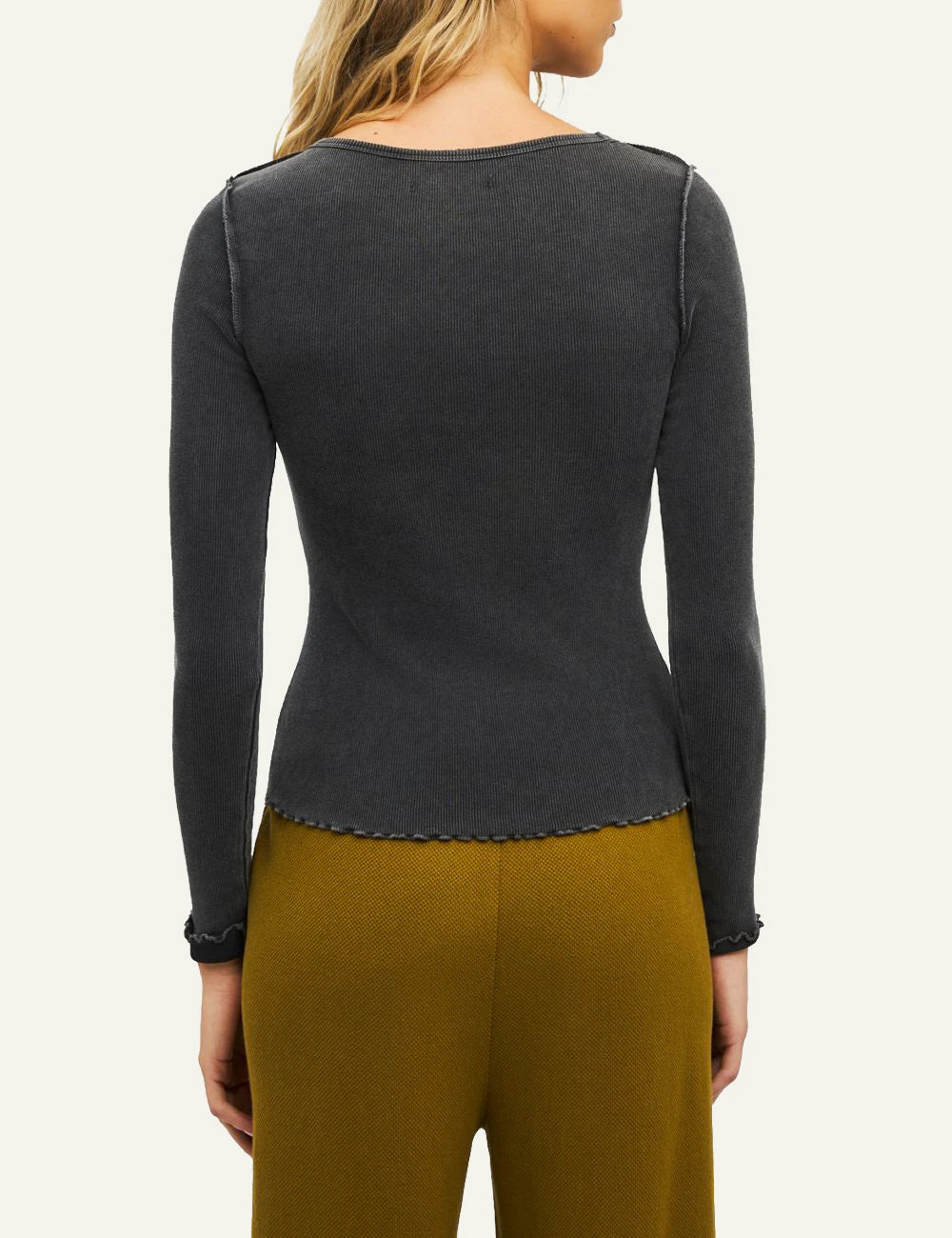 Women's Dirty Laundry charcoal ribbed boat neck long sleeve top back
