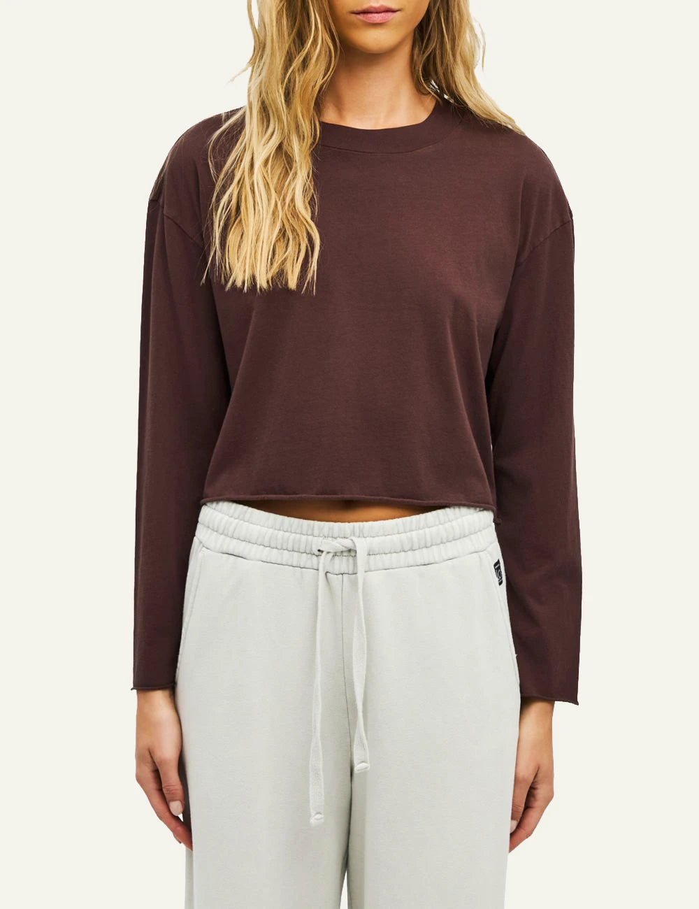 Women's Dirty Laundry dark burgundy cotton boxy cropped long sleeve top